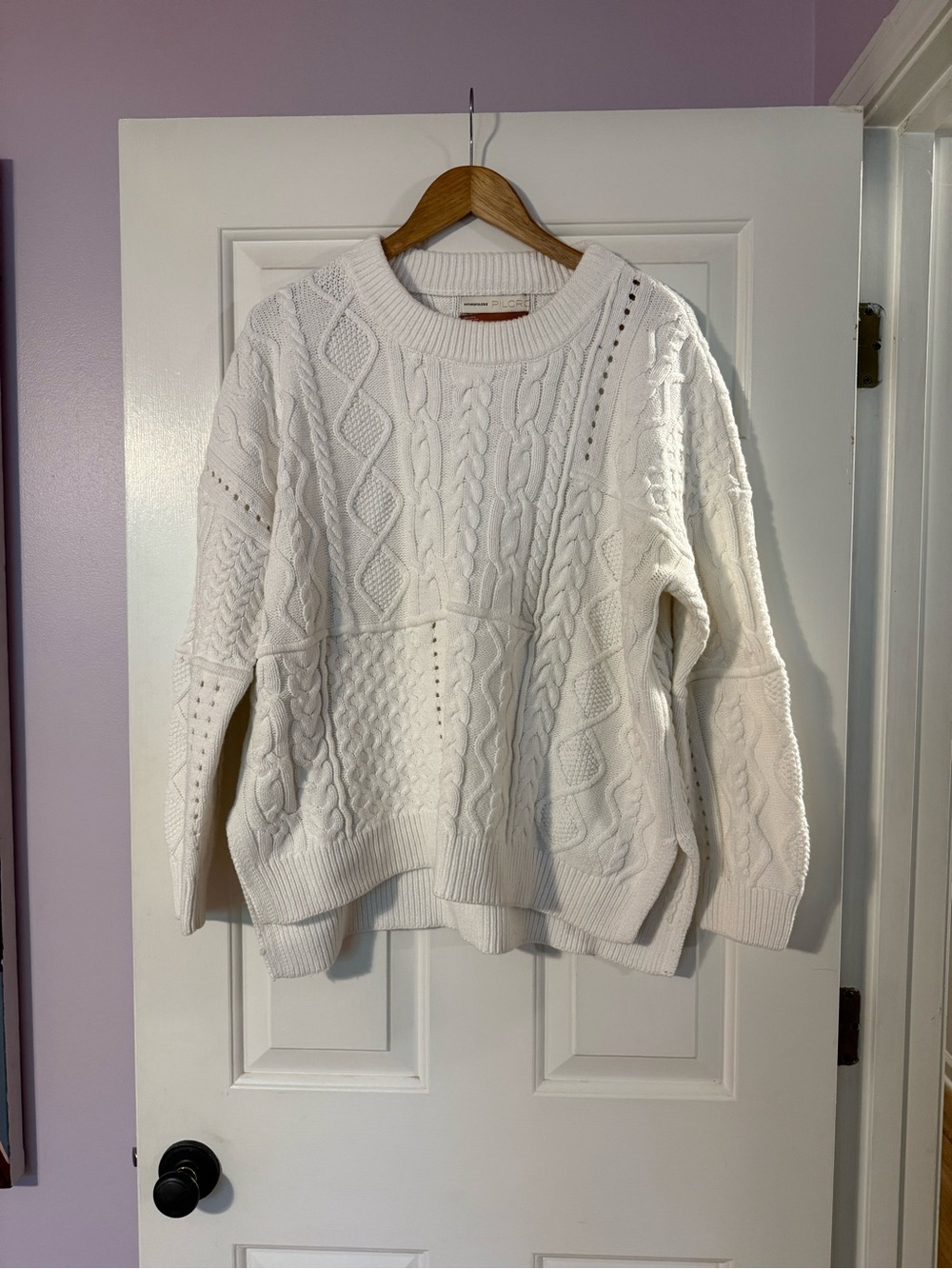 Anthropologie Ivory Cable Knit Crewneck Sweater